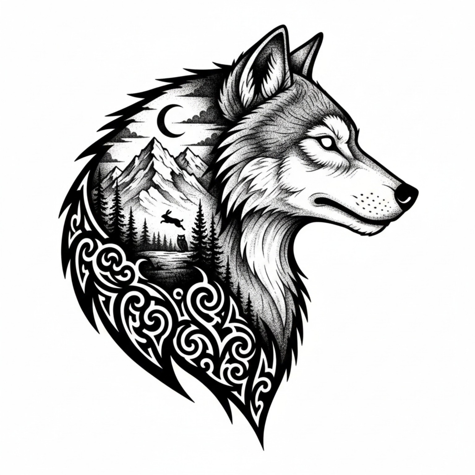 Wolf mit Landschaft
