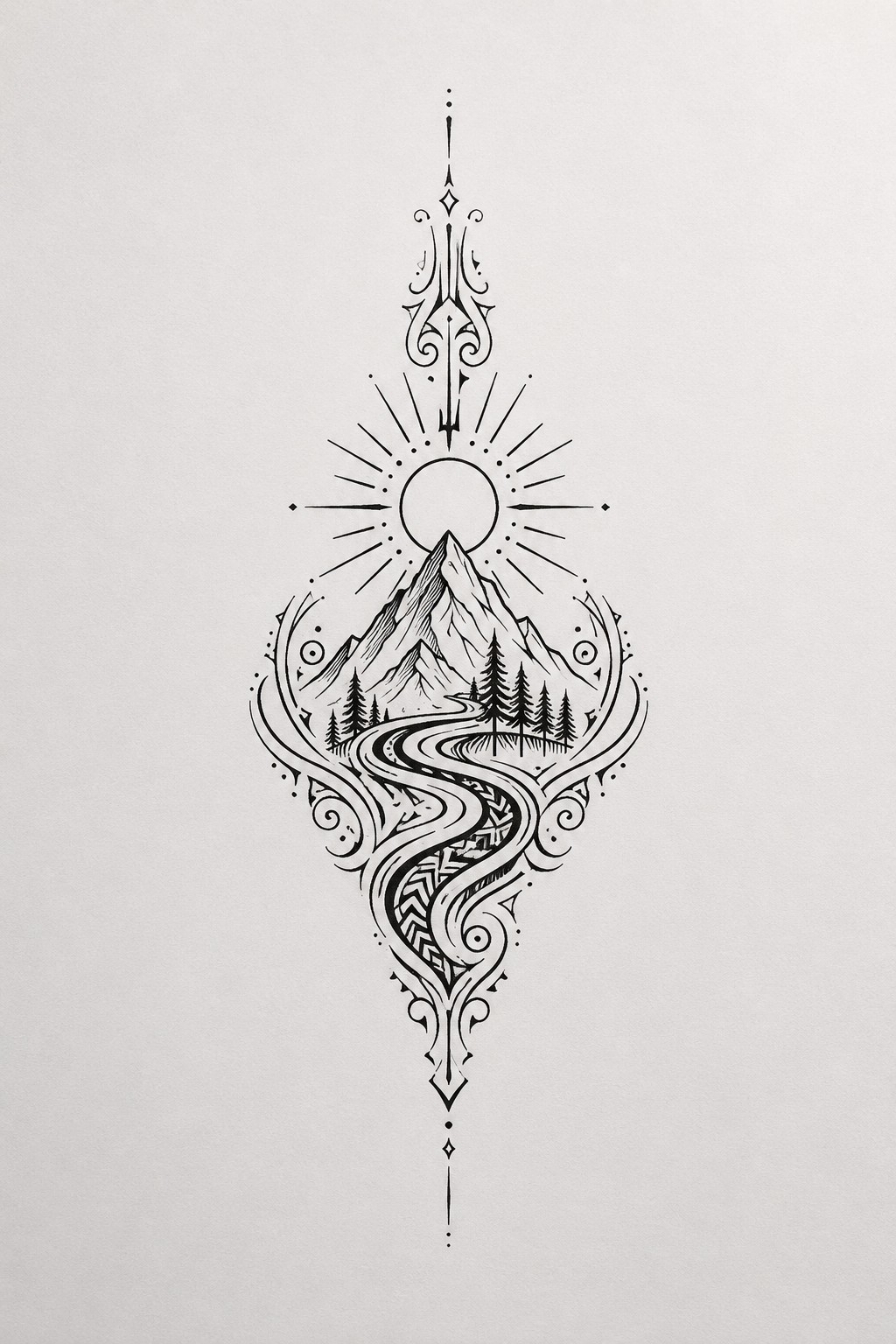Berglandschaft mit Ornamenten